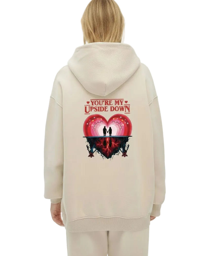 Valentine’s Day Sunfade Fleeced Hoodie – Unisex Loose Fit