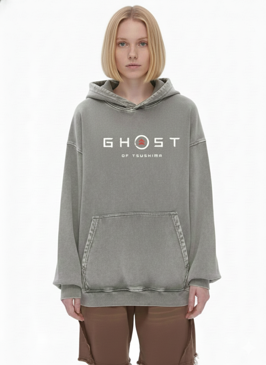Ghost of Tsushima Snow Washed Loose Cotton Hoodie