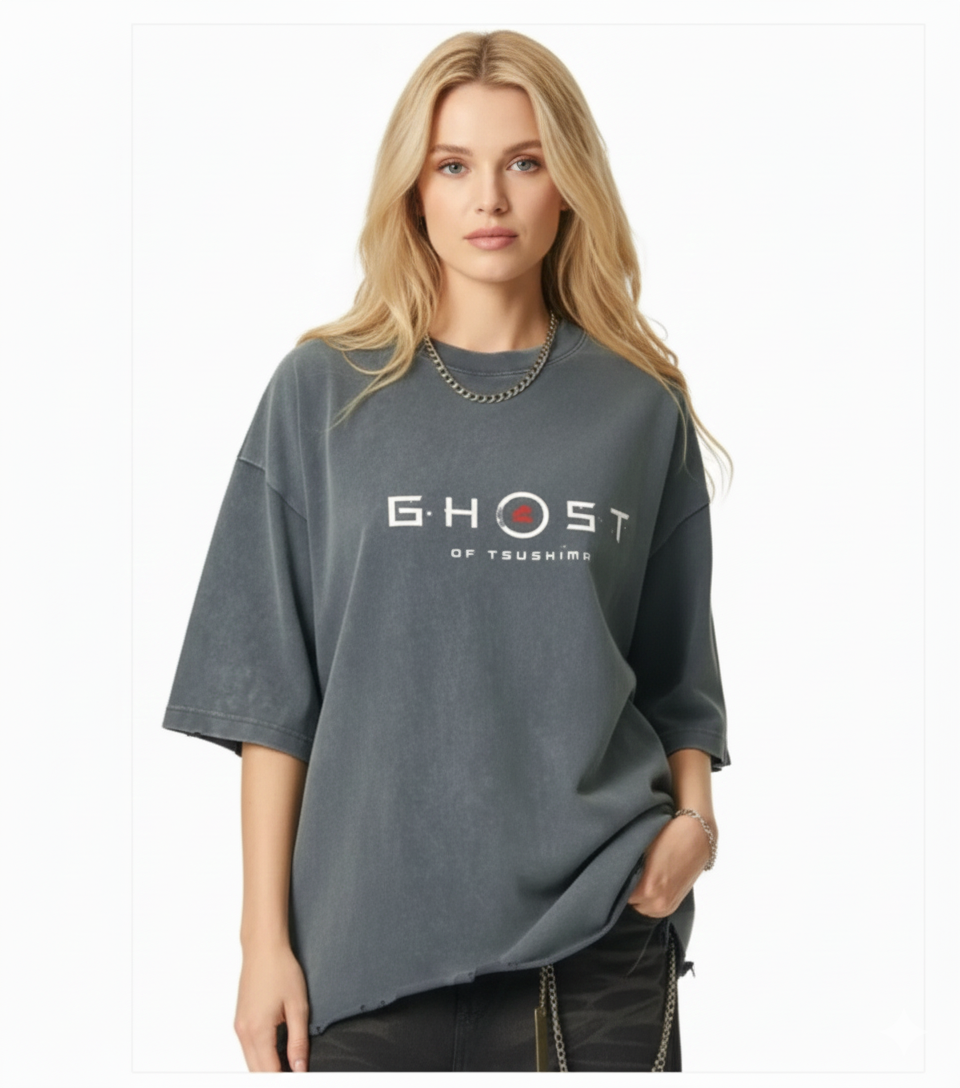 Ghost of Tsushima Snow Wash Raw-Hem Boxy T-shirt