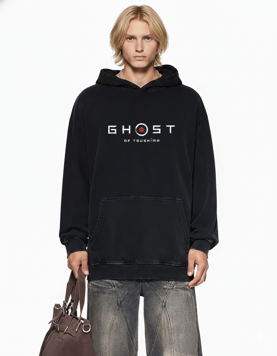 Ghost of Tsushima Snow Washed Loose Cotton Hoodie