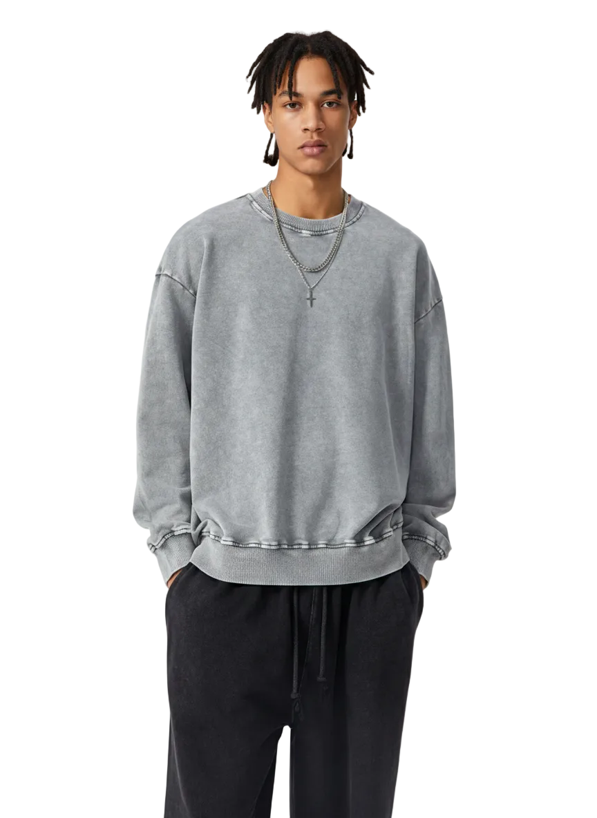 Snow Washed Cotton Crewneck Sweatshirt