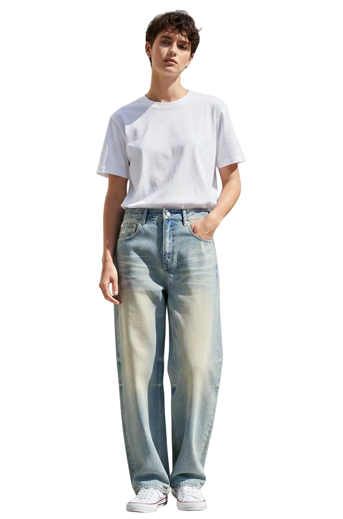 Sun Fade Raw Hem Denim Jeans