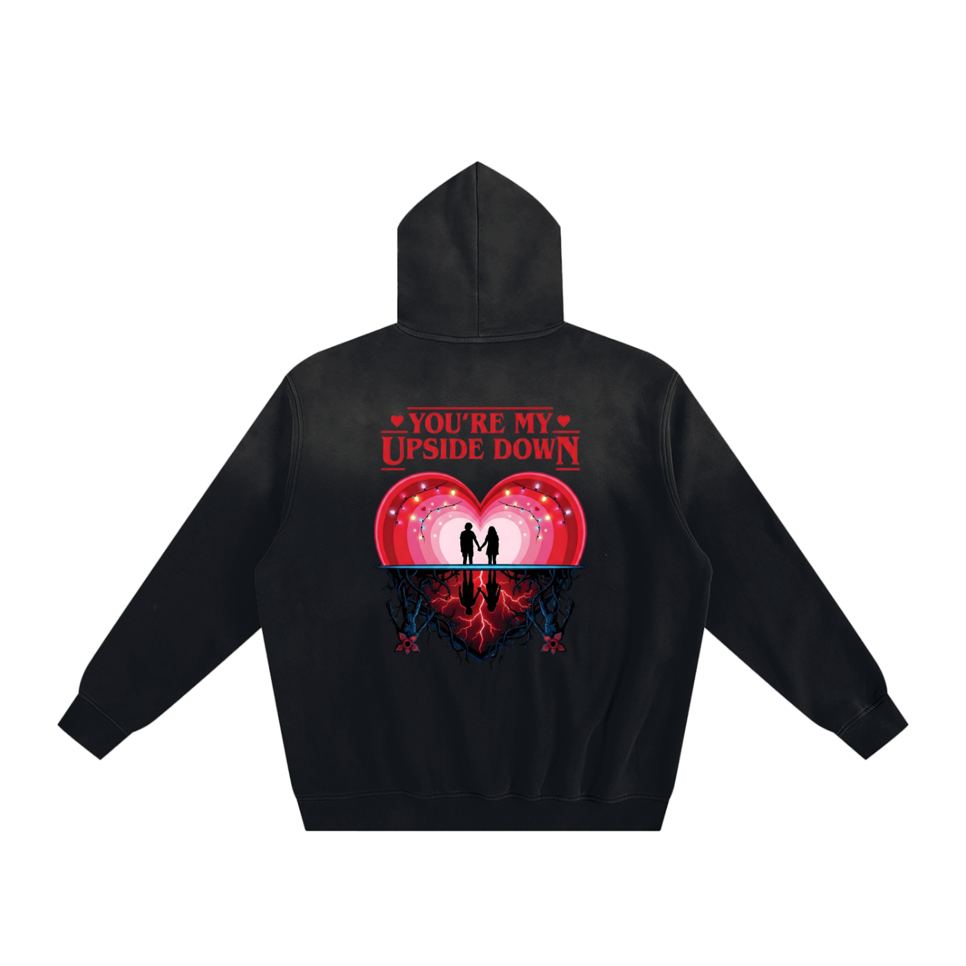 Valentine’s Day Sunfade Fleeced Hoodie – Unisex Loose Fit