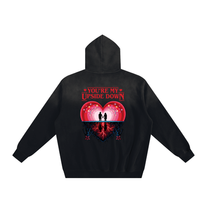 Valentine’s Day Sunfade Fleeced Hoodie – Unisex Loose Fit