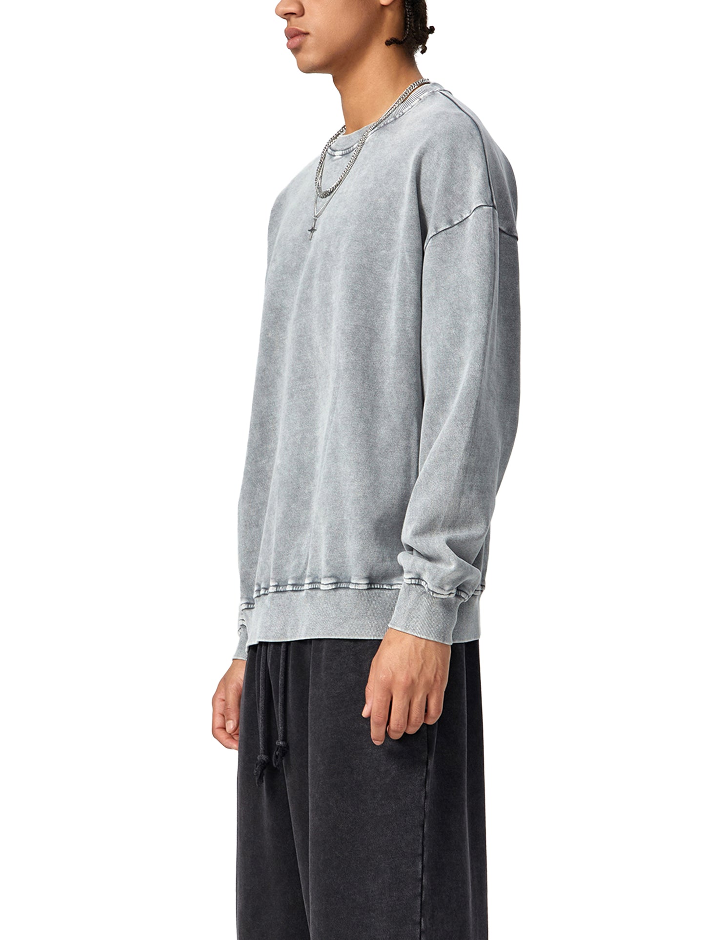 Snow Washed Cotton Crewneck Sweatshirt