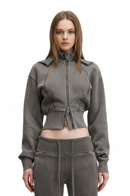 Vintage Washed Cropped Fleece Hoodie