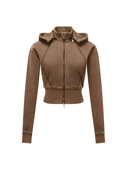 Vintage Washed Cropped Fleece Hoodie